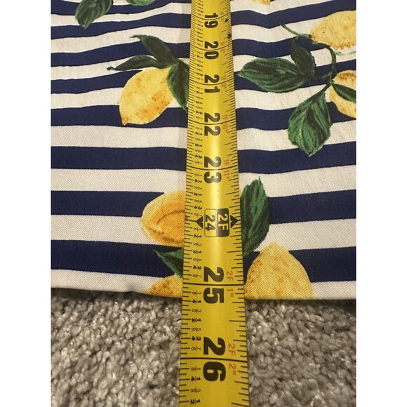 Linda Matthews Lemon Print Striped Skirt Women’s Small Blue White Fruit A-Line - Picture 6 of 7
